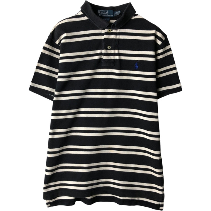 Ralph Lauren POLO by Ralph Lauren COSTOME FIT Short-Sleeve Striped Polo Shirt, Men's Size M (approx.) cotton black type Vintage Second Hand