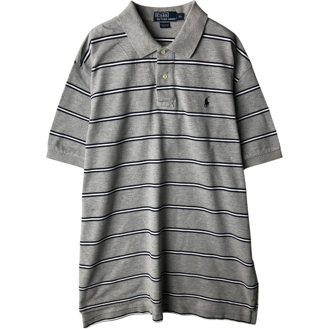 Ralph Lauren POLO by Ralph Lauren short sleeve striped polo shirt, men's XL size cotton gray type Vintage Second Hand