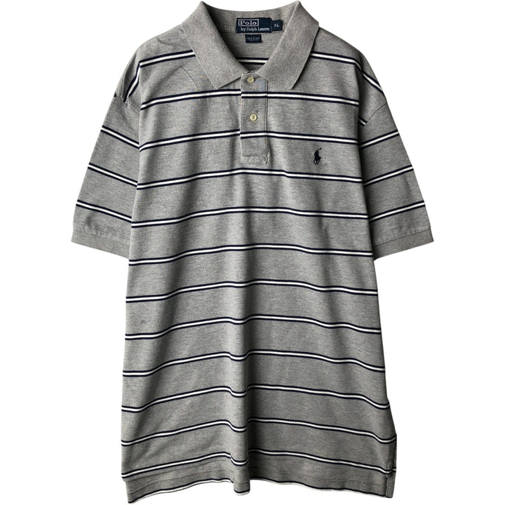 Ralph Lauren POLO by Ralph Lauren short sleeve striped polo shirt, men's XL size cotton gray type Vintage Second Hand