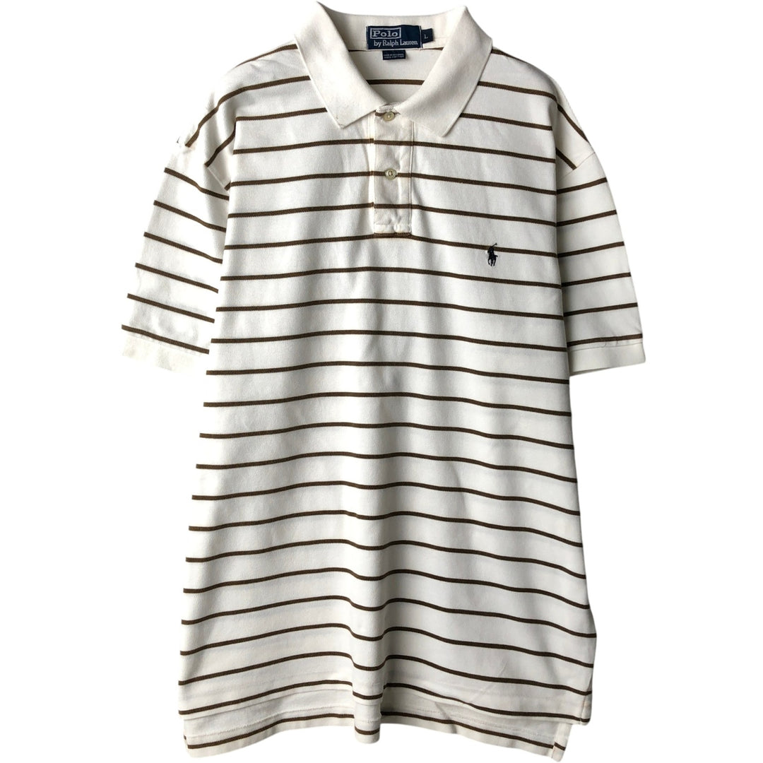 Ralph Lauren POLO by Ralph Lauren short sleeve striped polo shirt, men's size L cotton white type Vintage Second Hand