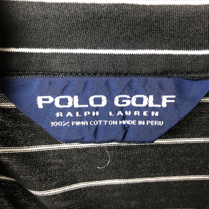 Ralph Lauren POLO GOLF Polo Golf short sleeve striped polo shirt men's size M Pima Cotton black type Vintage Second Hand