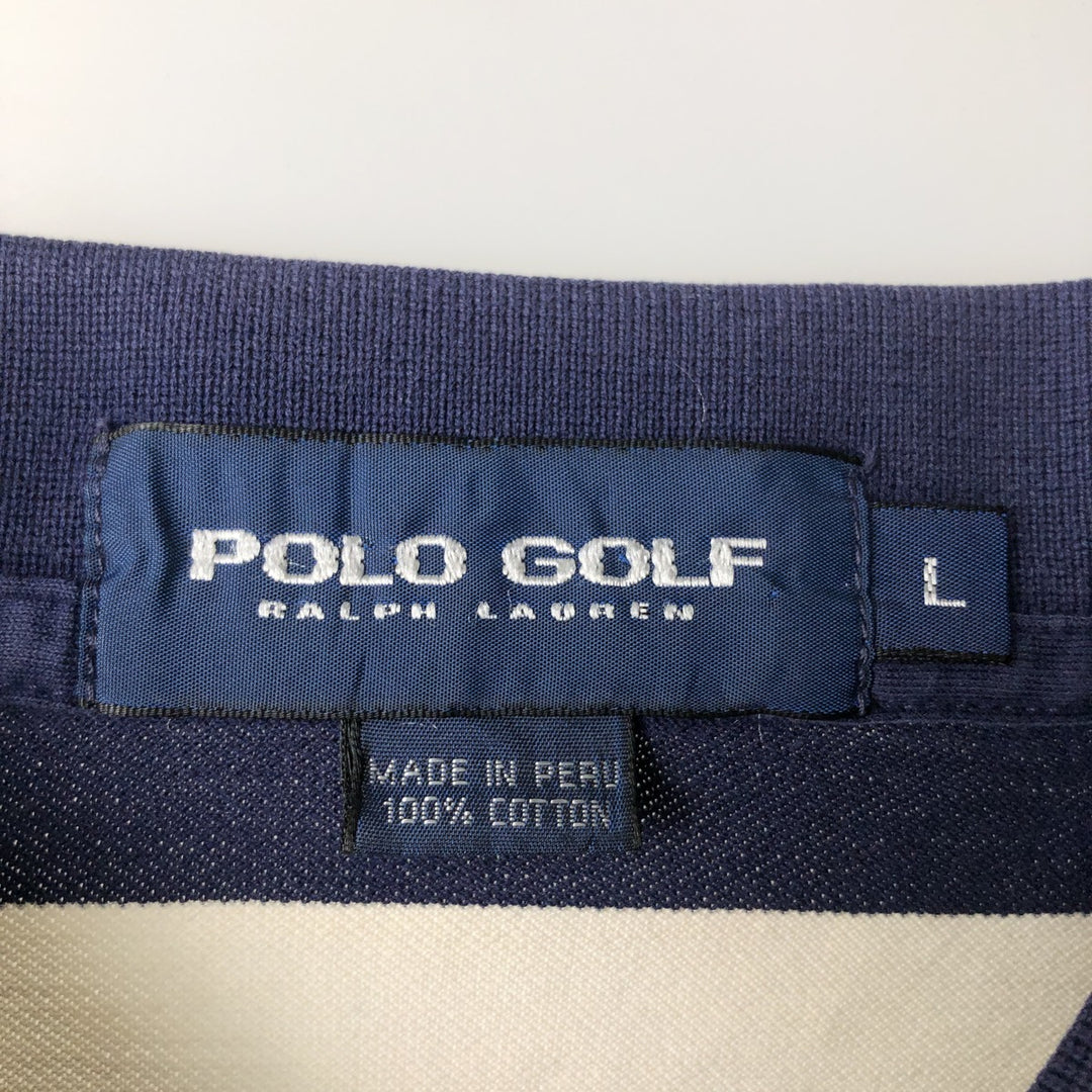 Ralph Lauren POLO GOLF Short Sleeve Striped Polo Shirt Men's Size L cotton navy blue type Vintage Second Hand
