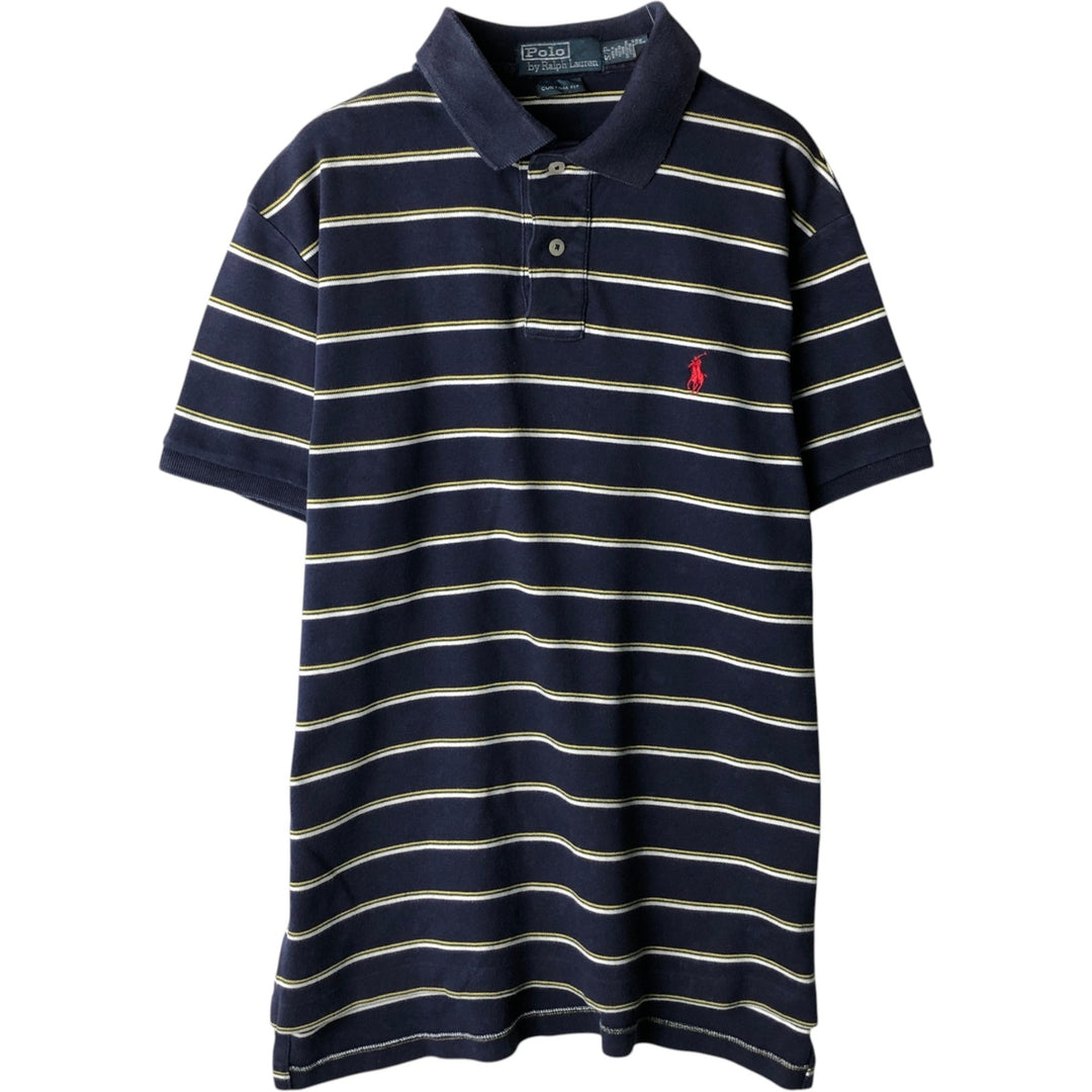 Ralph Lauren POLO by Ralph Lauren COSTOME FIT Short-Sleeve Striped Polo Shirt, Men's Size S (approx.) cotton navy blue type Vintage Second Hand