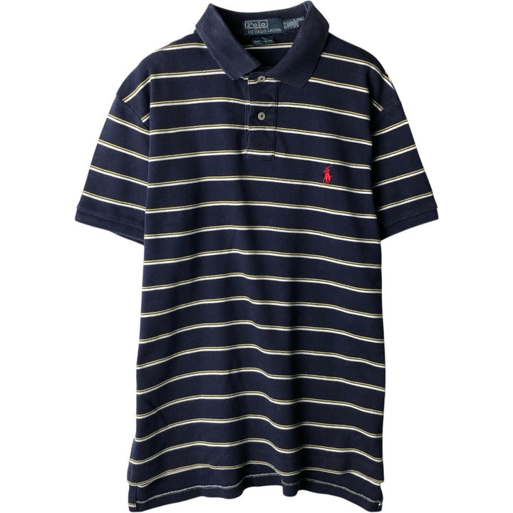 Ralph Lauren POLO by Ralph Lauren COSTOME FIT Short-Sleeve Striped Polo Shirt, Men's Size S (approx.) cotton navy blue type Vintage Second Hand