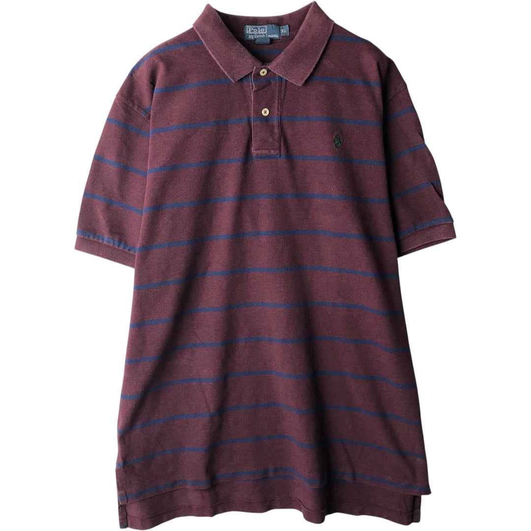 Ralph Lauren POLO by Ralph Lauren short sleeve striped polo shirt, men's XL size cotton wine-red Vintage Second Hand