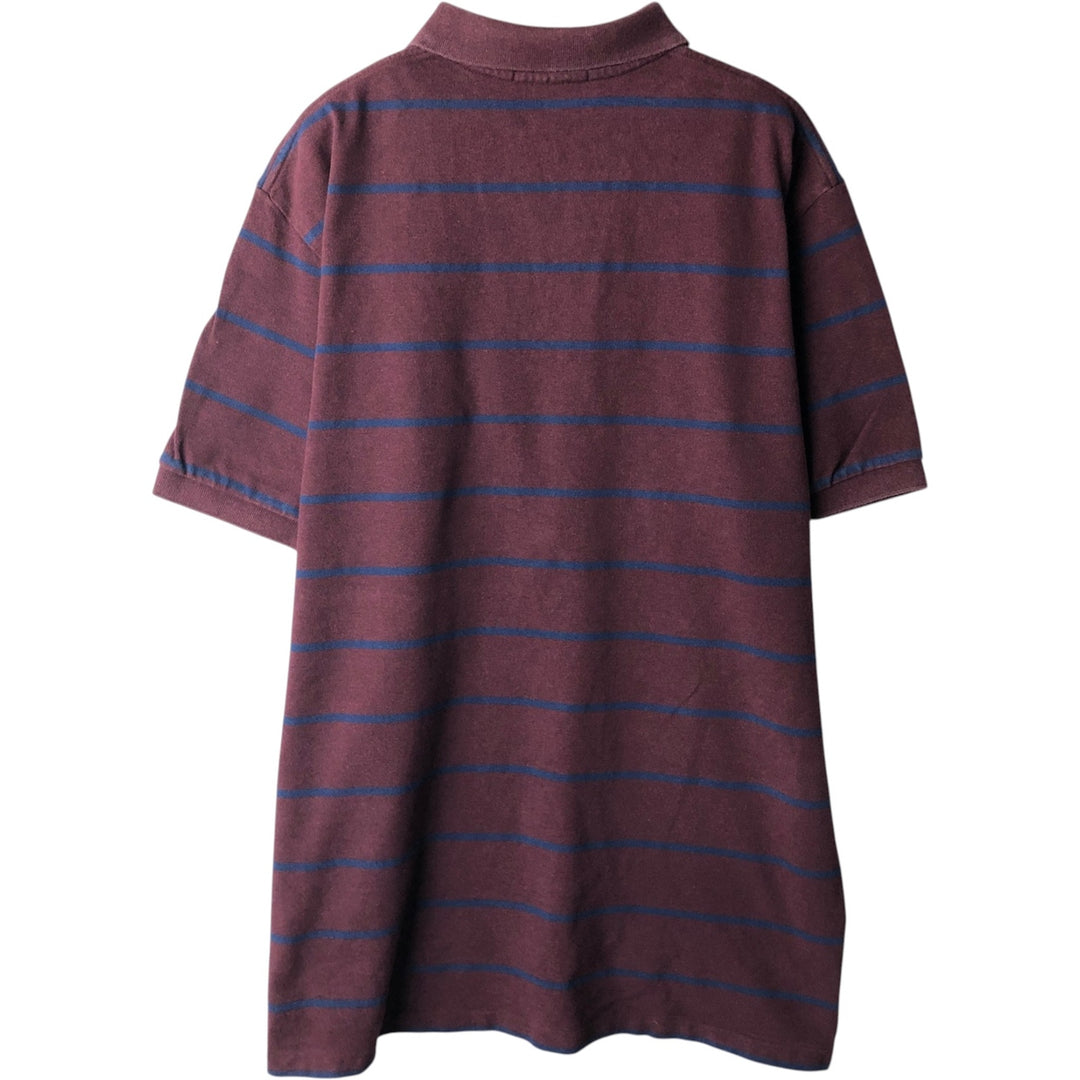 Ralph Lauren POLO by Ralph Lauren short sleeve striped polo shirt, men's XL size cotton wine-red Vintage Second Hand