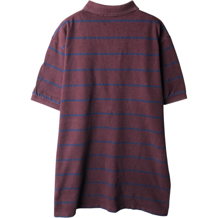 Ralph Lauren POLO by Ralph Lauren short sleeve striped polo shirt, men's XL size cotton wine-red Vintage Second Hand