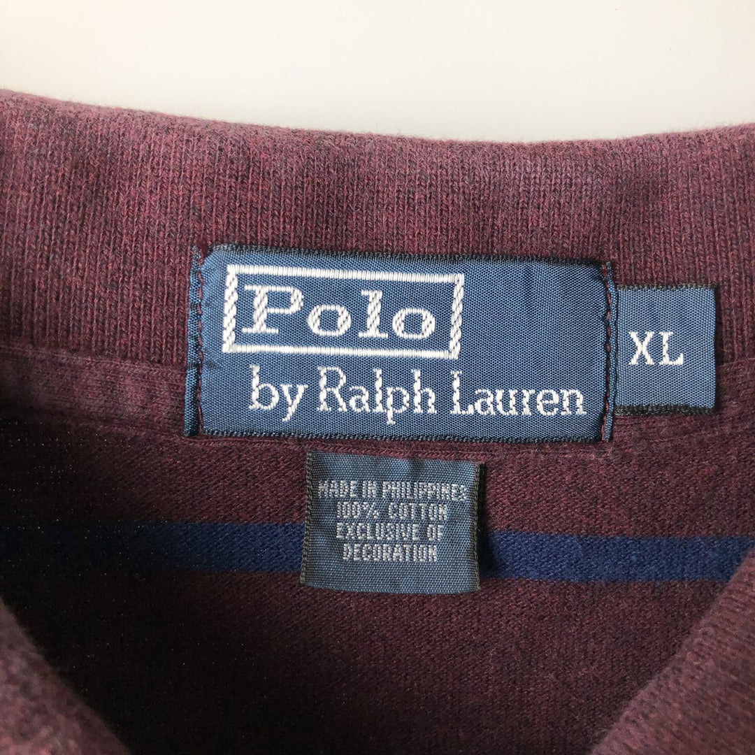 Ralph Lauren POLO by Ralph Lauren short sleeve striped polo shirt, men's XL size cotton wine-red Vintage Second Hand