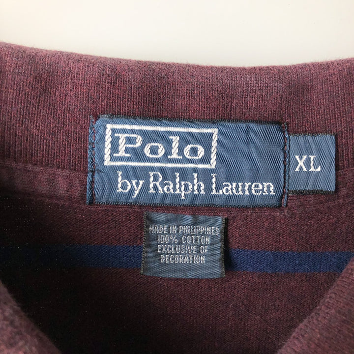 Ralph Lauren POLO by Ralph Lauren short sleeve striped polo shirt, men's XL size cotton wine-red Vintage Second Hand