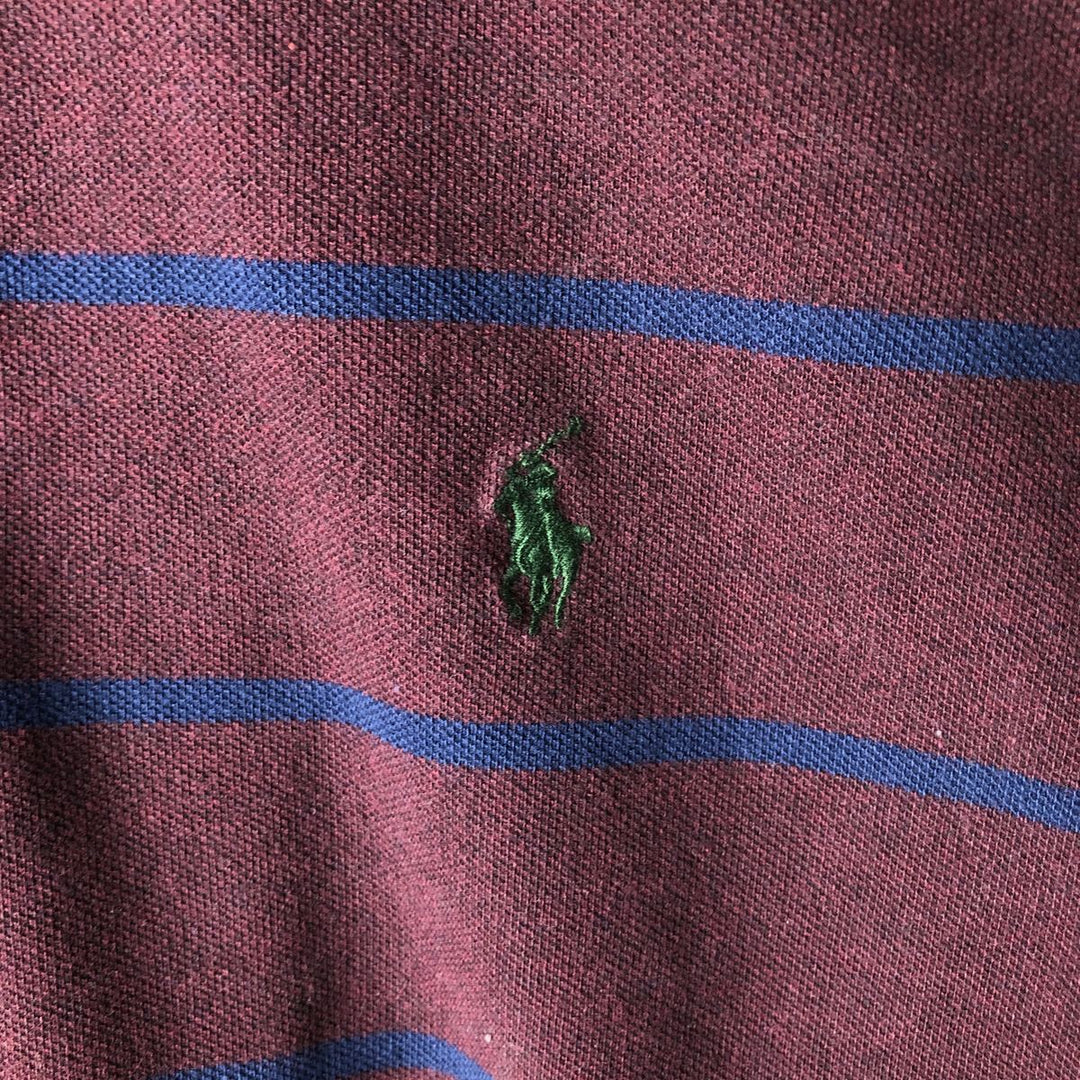 Ralph Lauren POLO by Ralph Lauren short sleeve striped polo shirt, men's XL size cotton wine-red Vintage Second Hand