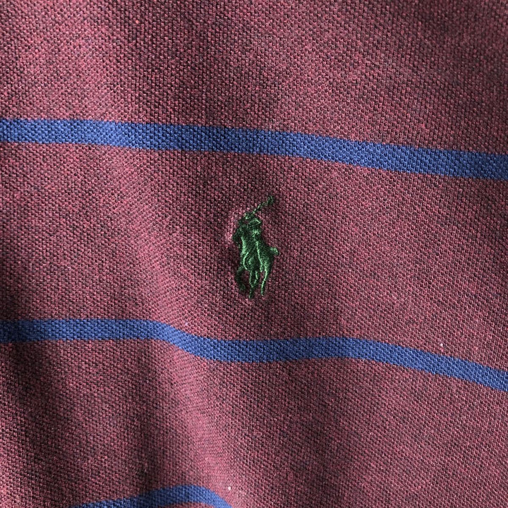 Ralph Lauren POLO by Ralph Lauren short sleeve striped polo shirt, men's XL size cotton wine-red Vintage Second Hand