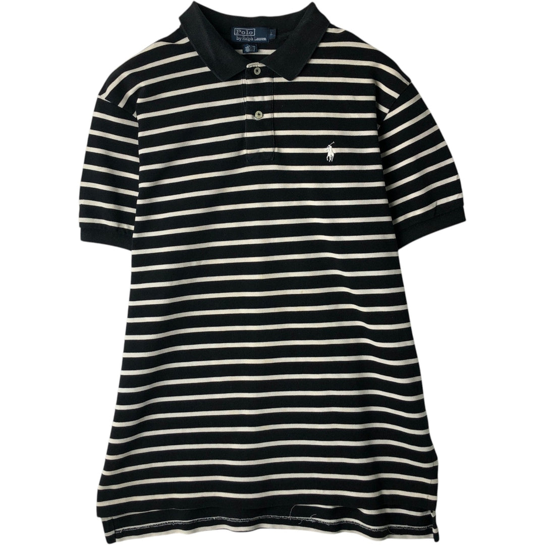 Ralph Lauren POLO by Ralph Lauren Striped Pattern Short Sleeve Polo Shirt Men's Size L cotton black type Vintage Second Hand
