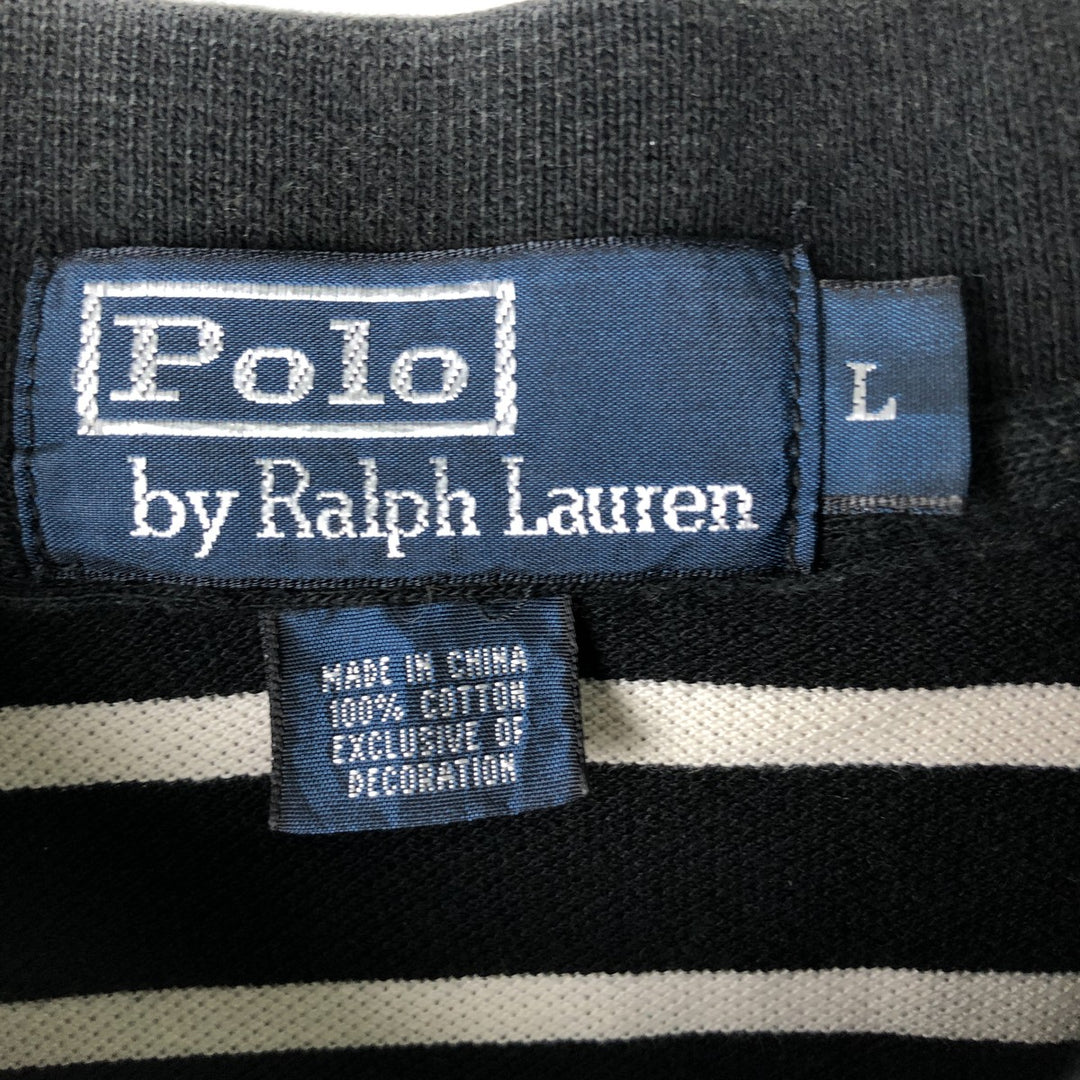 Ralph Lauren POLO by Ralph Lauren Striped Pattern Short Sleeve Polo Shirt Men's Size L cotton black type Vintage Second Hand