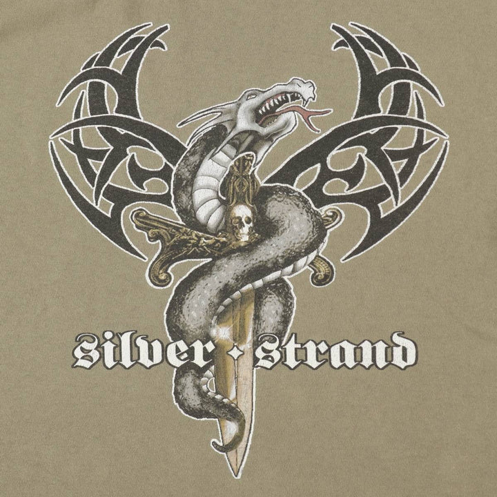90'S Silver Strand Dragon Pattern Tribal Print T-Shirt, Made in USA, Men's Size L (Equivalent), Vintage cotton Khaki type Vintage Second Hand