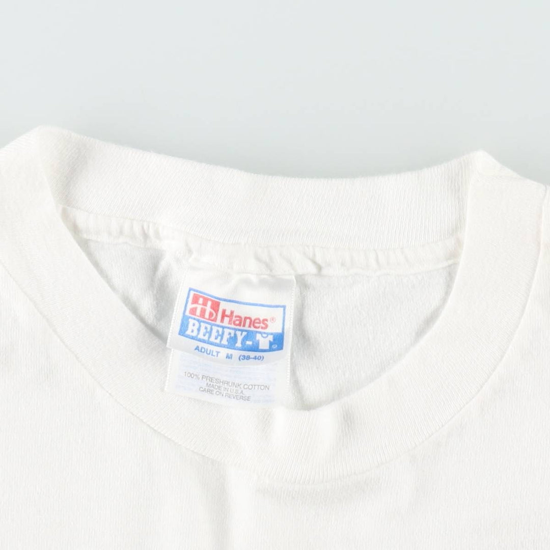 90'S Hanes BEEFY-T Printed T-shirt, Made in USA, Men's M, Vintage cotton white type Vintage Second Hand