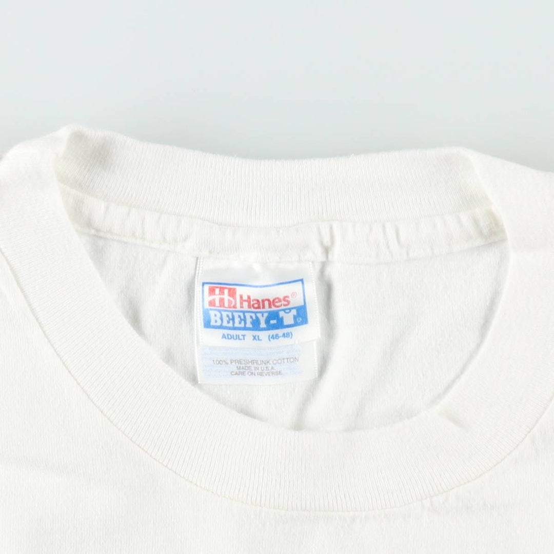90'S Hanes BEEFY-T Printed T-shirt Made in USA Men's XL Vintage cotton white type Vintage Second Hand