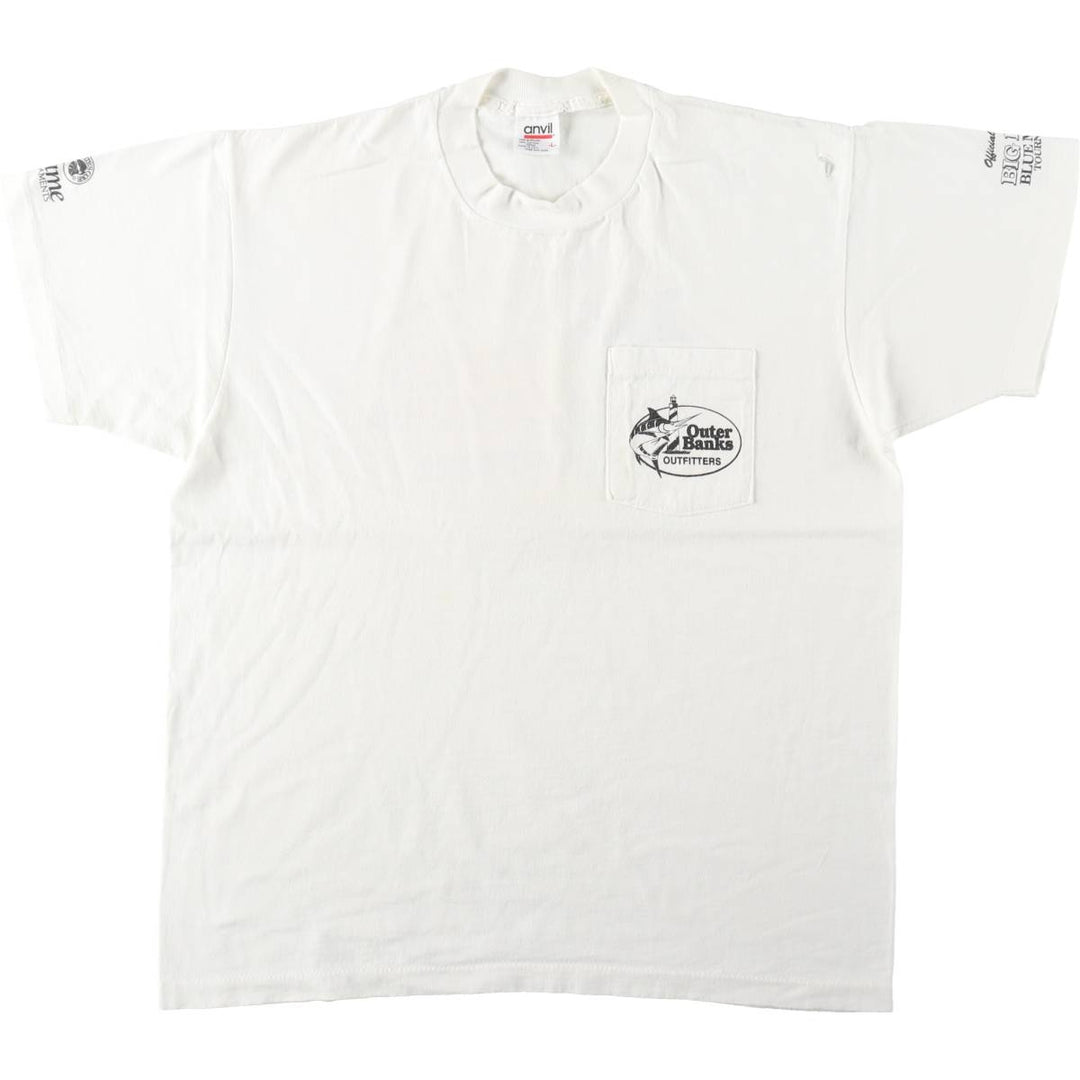 90'S Anvil Printed T-shirt, Made in USA, Men's L size, Vintage cotton white type Vintage Second Hand