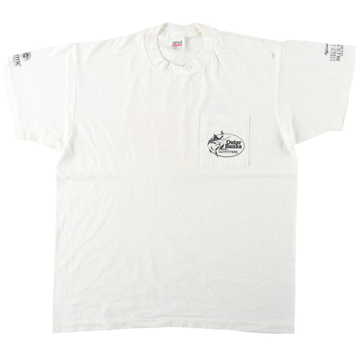 90'S Anvil Printed T-shirt, Made in USA, Men's L size, Vintage cotton white type Vintage Second Hand