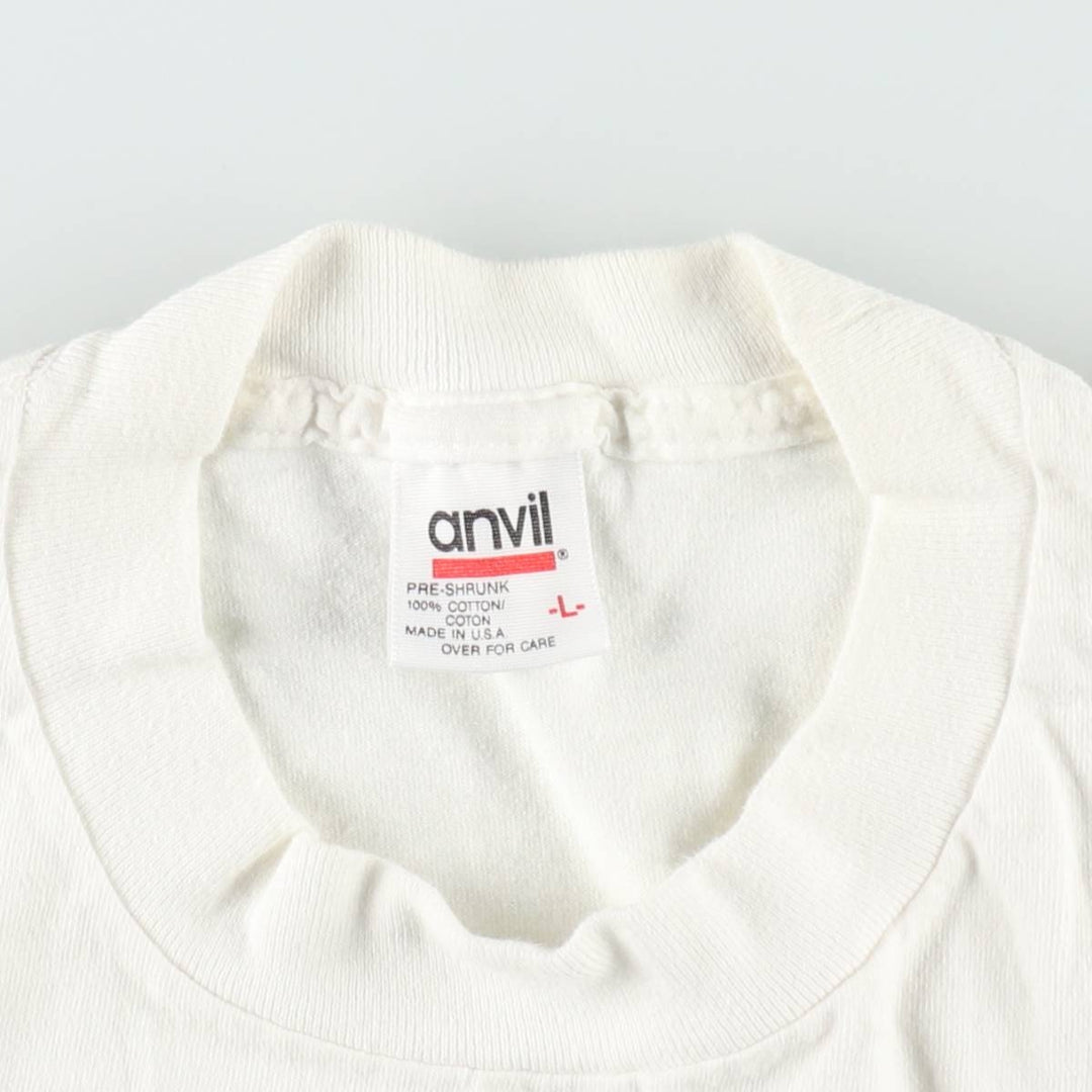 90'S Anvil Printed T-shirt, Made in USA, Men's L size, Vintage cotton white type Vintage Second Hand
