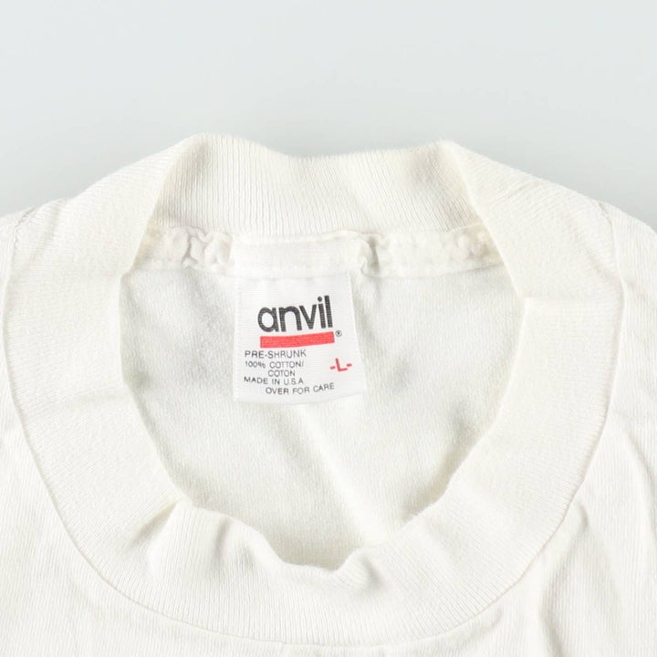 90'S Anvil Printed T-shirt, Made in USA, Men's L size, Vintage cotton white type Vintage Second Hand