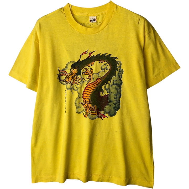 80'S Screen Stars Dragon Pattern Print T-Shirt, Made in USA, Men's Size L (approx.), Vintage cotton yellow type Vintage Second Hand