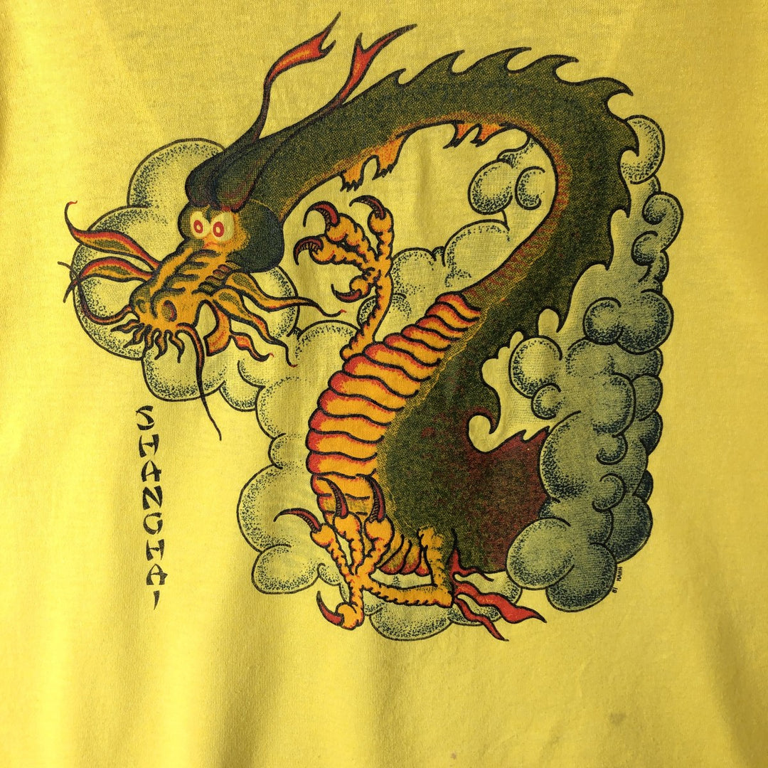80'S Screen Stars Dragon Pattern Print T-Shirt, Made in USA, Men's Size L (approx.), Vintage cotton yellow type Vintage Second Hand