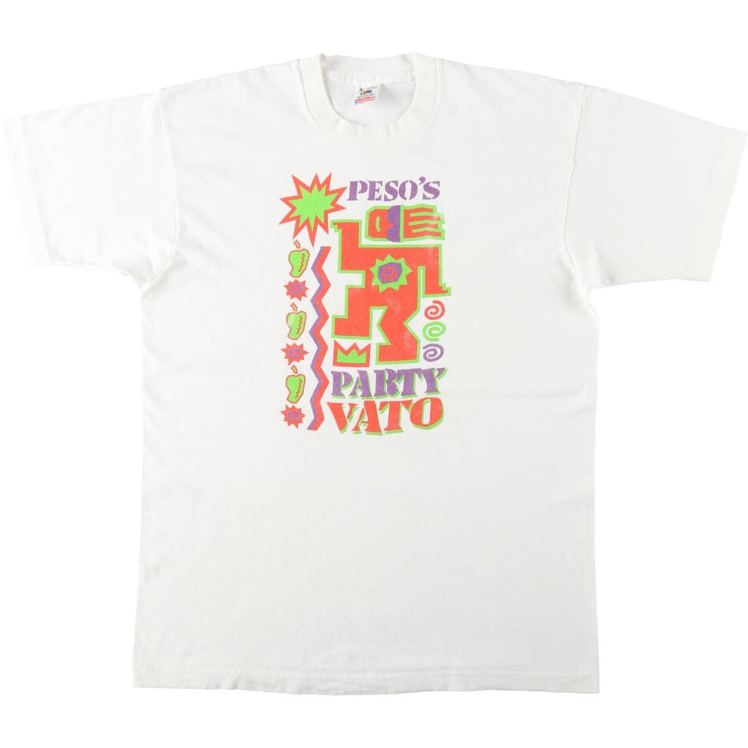 90'S Fruit of the Loom printed T-shirt, made in the USA, men's XL size, vintage cotton white type Vintage Second Hand