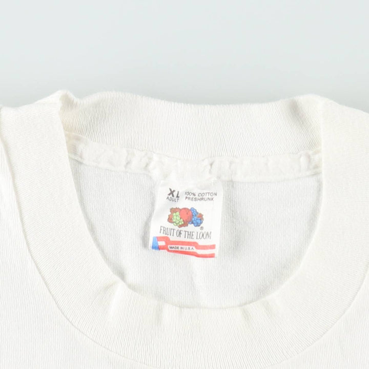 90'S Fruit of the Loom printed T-shirt, made in the USA, men's XL size, vintage cotton white type Vintage Second Hand