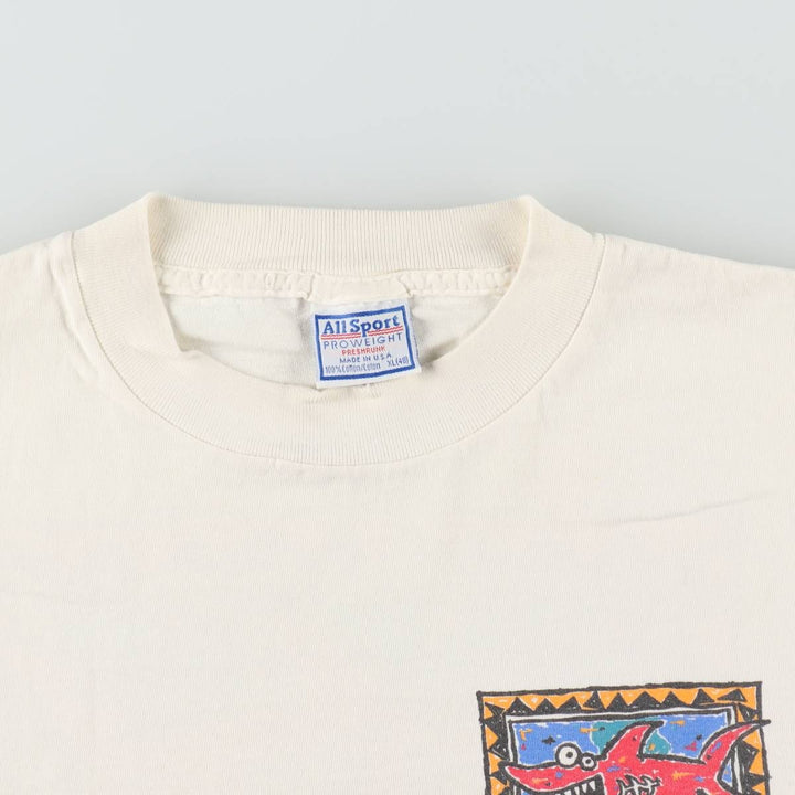 90'S All Sport PRO WEIGHT Print T-Shirt, Made in USA, Men's XL equivalent, Vintage cotton unbleached Vintage Second Hand