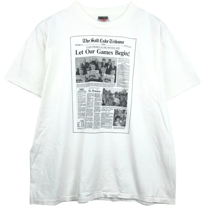 90'S ONEITA Print T-Shirt, Made in USA, X LARGE cotton white type Vintage Second Hand