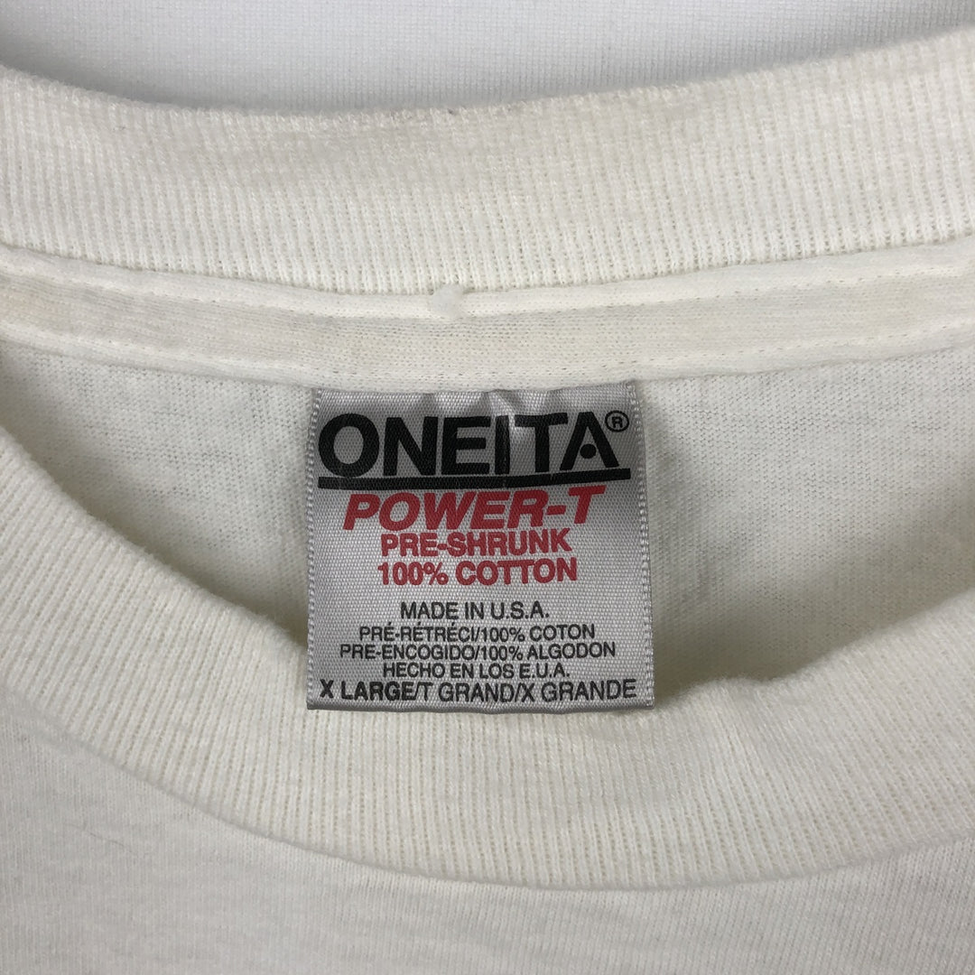 90'S ONEITA Print T-Shirt, Made in USA, X LARGE cotton white type Vintage Second Hand