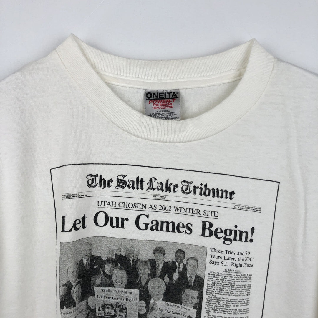 90'S ONEITA Print T-Shirt, Made in USA, X LARGE cotton white type Vintage Second Hand