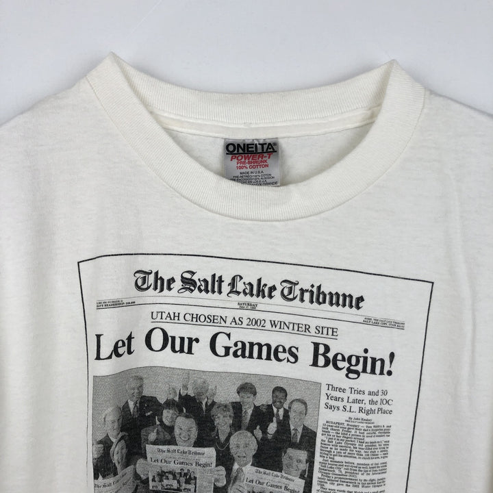 90'S ONEITA Print T-Shirt, Made in USA, X LARGE cotton white type Vintage Second Hand