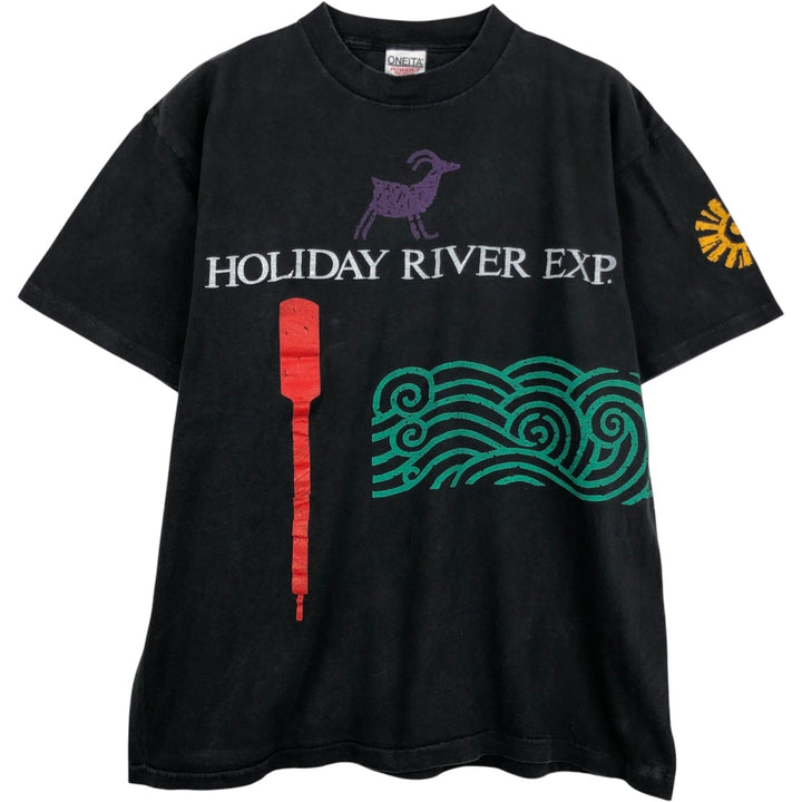 90'S ONEITA HOLIDAY RIVER EXPEDITIONS Advertising T-Shirt, Made in USA, Men's XL equivalent, Vintage cotton black type Vintage Second Hand