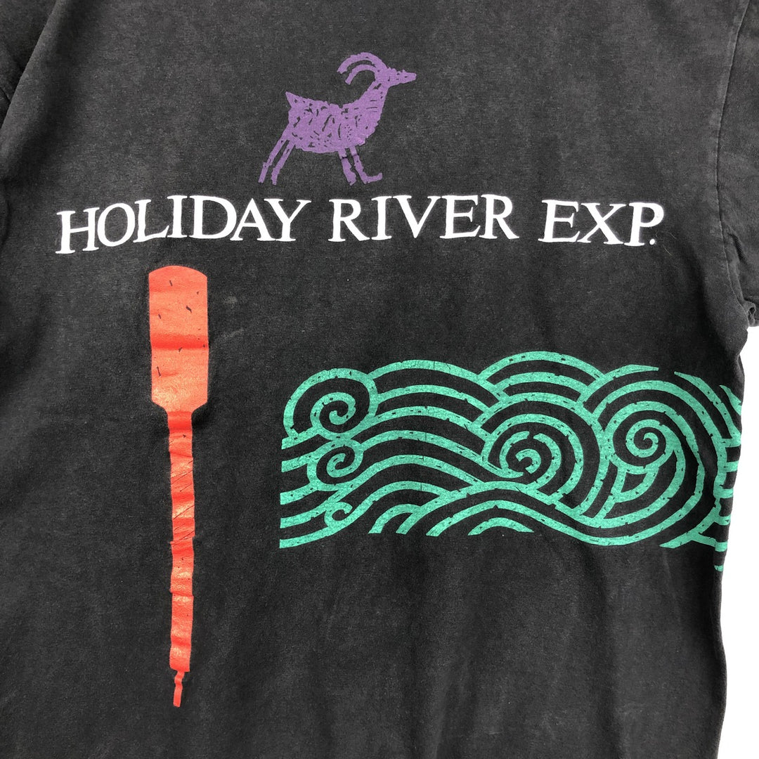 90'S ONEITA HOLIDAY RIVER EXPEDITIONS Advertising T-Shirt, Made in USA, Men's XL equivalent, Vintage cotton black type Vintage Second Hand