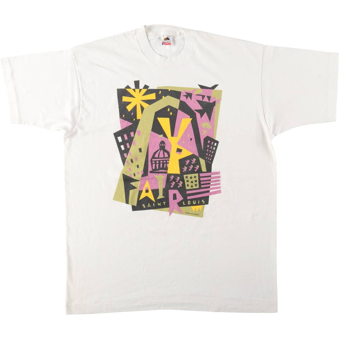 90'S Fruit of the Loom printed T-shirt, made in the USA, men's XL size, vintage cotton white type Vintage Second Hand