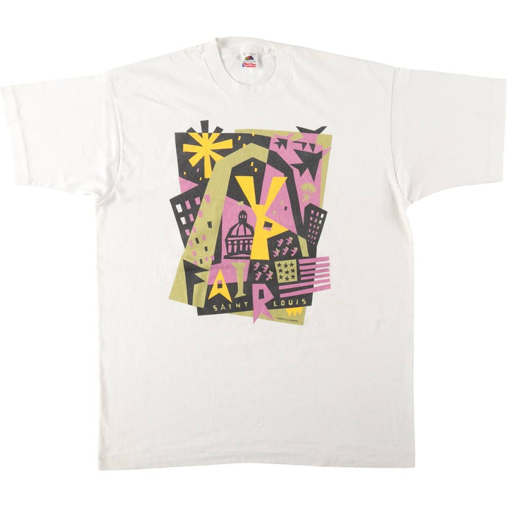 90'S Fruit of the Loom printed T-shirt, made in the USA, men's XL size, vintage cotton white type Vintage Second Hand