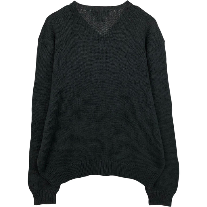 Ralph Lauren POLO by Ralph Lauren V-neck cotton knit sweater, men's size L cotton Charcoal Vintage Second Hand