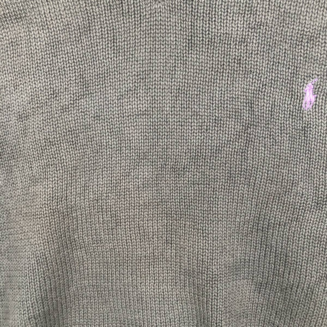 Ralph Lauren POLO by Ralph Lauren V-neck cotton knit sweater, men's size L cotton Charcoal Vintage Second Hand