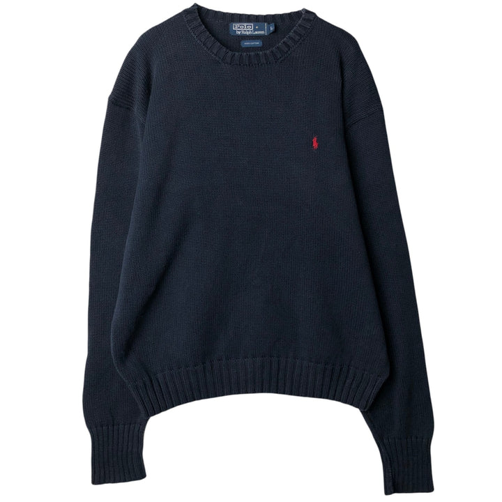 Ralph Lauren POLO by Ralph Lauren Cotton Knit Sweater Men's L size cotton navy blue type Vintage Second Hand