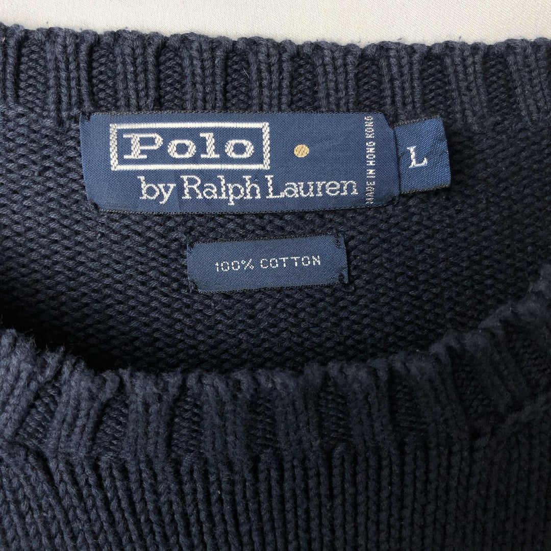 Ralph Lauren POLO by Ralph Lauren Cotton Knit Sweater Men's L size cotton navy blue type Vintage Second Hand