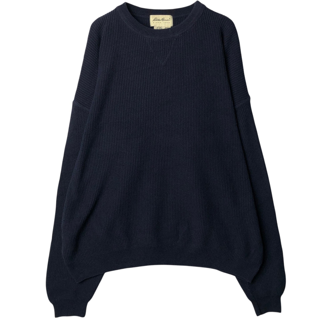 Eddie Bauer cotton knit sweater, made in the USA, men's size M (approx.) cotton navy blue type Vintage Second Hand
