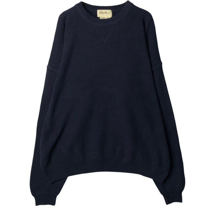 Eddie Bauer cotton knit sweater, made in the USA, men's size M (approx.) cotton navy blue type Vintage Second Hand
