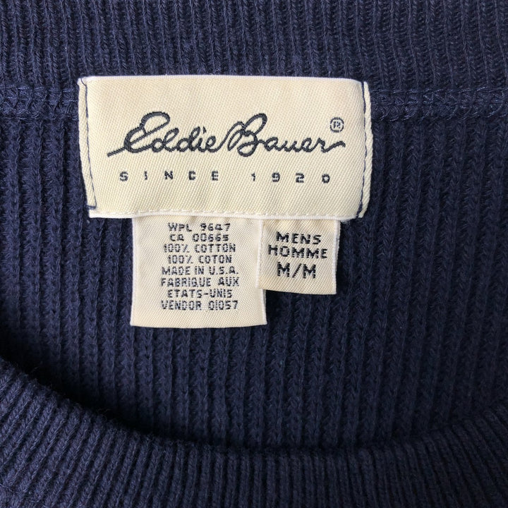 Eddie Bauer cotton knit sweater, made in the USA, men's size M (approx.) cotton navy blue type Vintage Second Hand