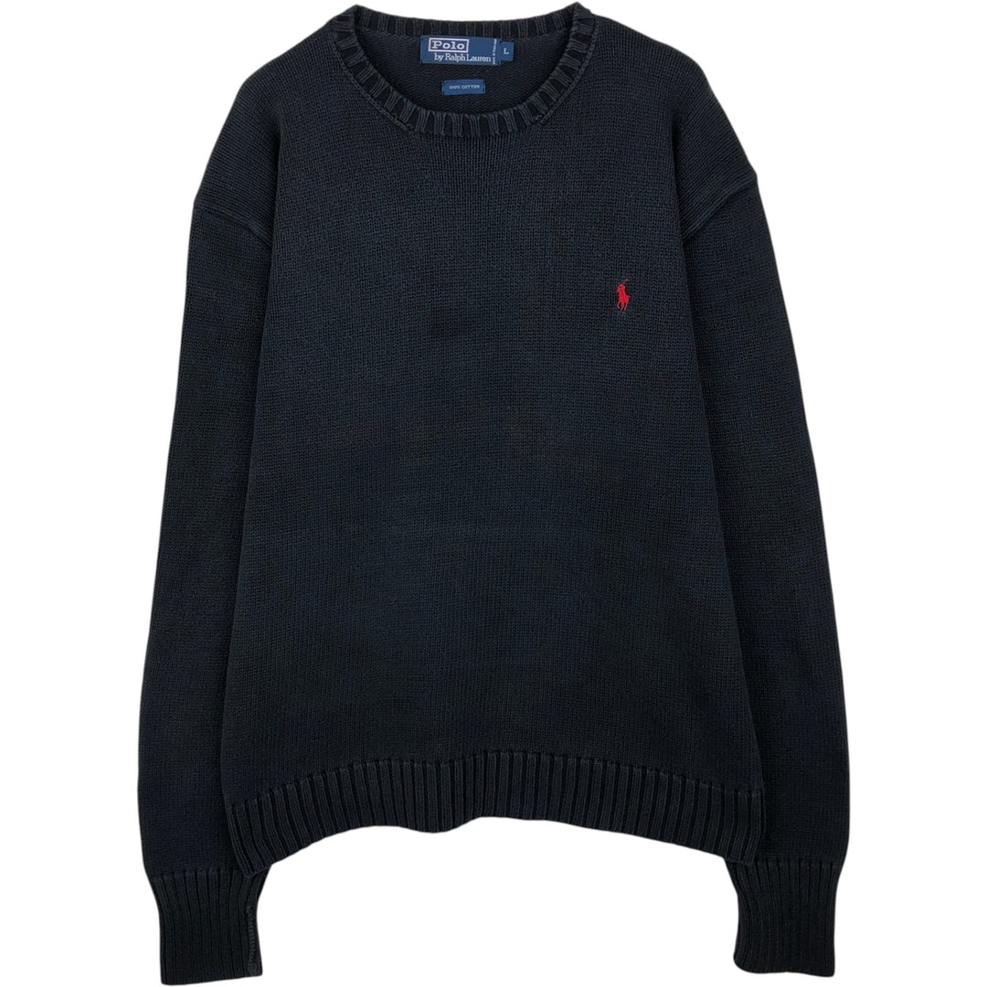 Ralph Lauren POLO by Ralph Lauren Cotton Knit Sweater Men's L size cotton black type Vintage Second Hand