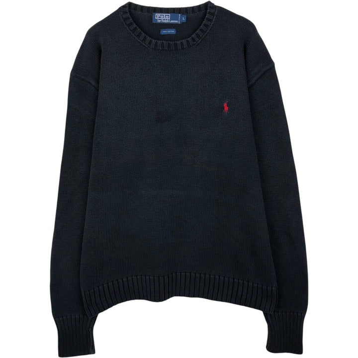 Ralph Lauren POLO by Ralph Lauren Cotton Knit Sweater Men's L size cotton black type Vintage Second Hand