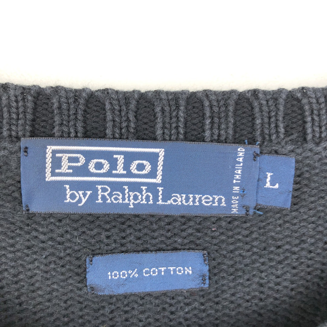 Ralph Lauren POLO by Ralph Lauren Cotton Knit Sweater Men's L size cotton black type Vintage Second Hand