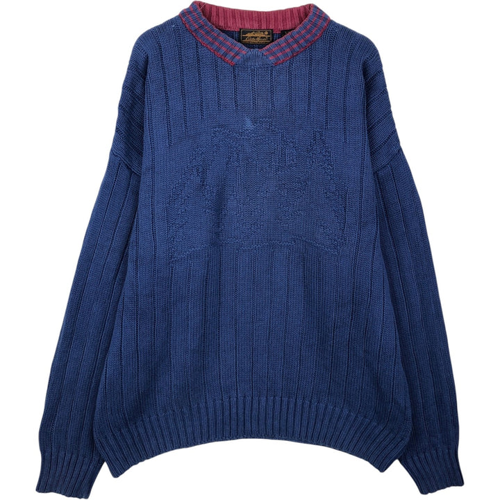 80s-90'S Eddie Bauer Black Tag Mock Neck Ribbed Cotton Knit Sweater, Men's Size L (Equivalent), Vintage cotton navy blue type Vintage Second Hand