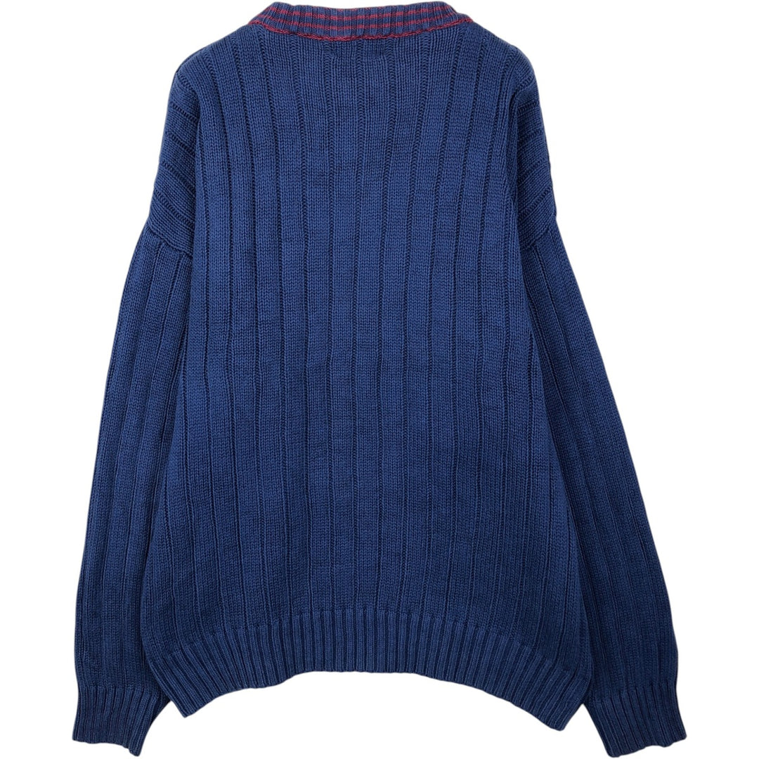 80s-90'S Eddie Bauer Black Tag Mock Neck Ribbed Cotton Knit Sweater, Men's Size L (Equivalent), Vintage cotton navy blue type Vintage Second Hand