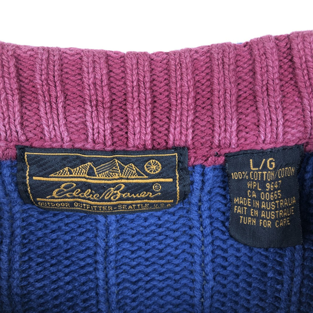 80s-90'S Eddie Bauer Black Tag Mock Neck Ribbed Cotton Knit Sweater, Men's Size L (Equivalent), Vintage cotton navy blue type Vintage Second Hand